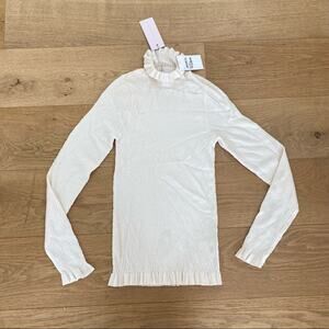 Rachel Parcell Shirred High Neck Top in Beige Pearled